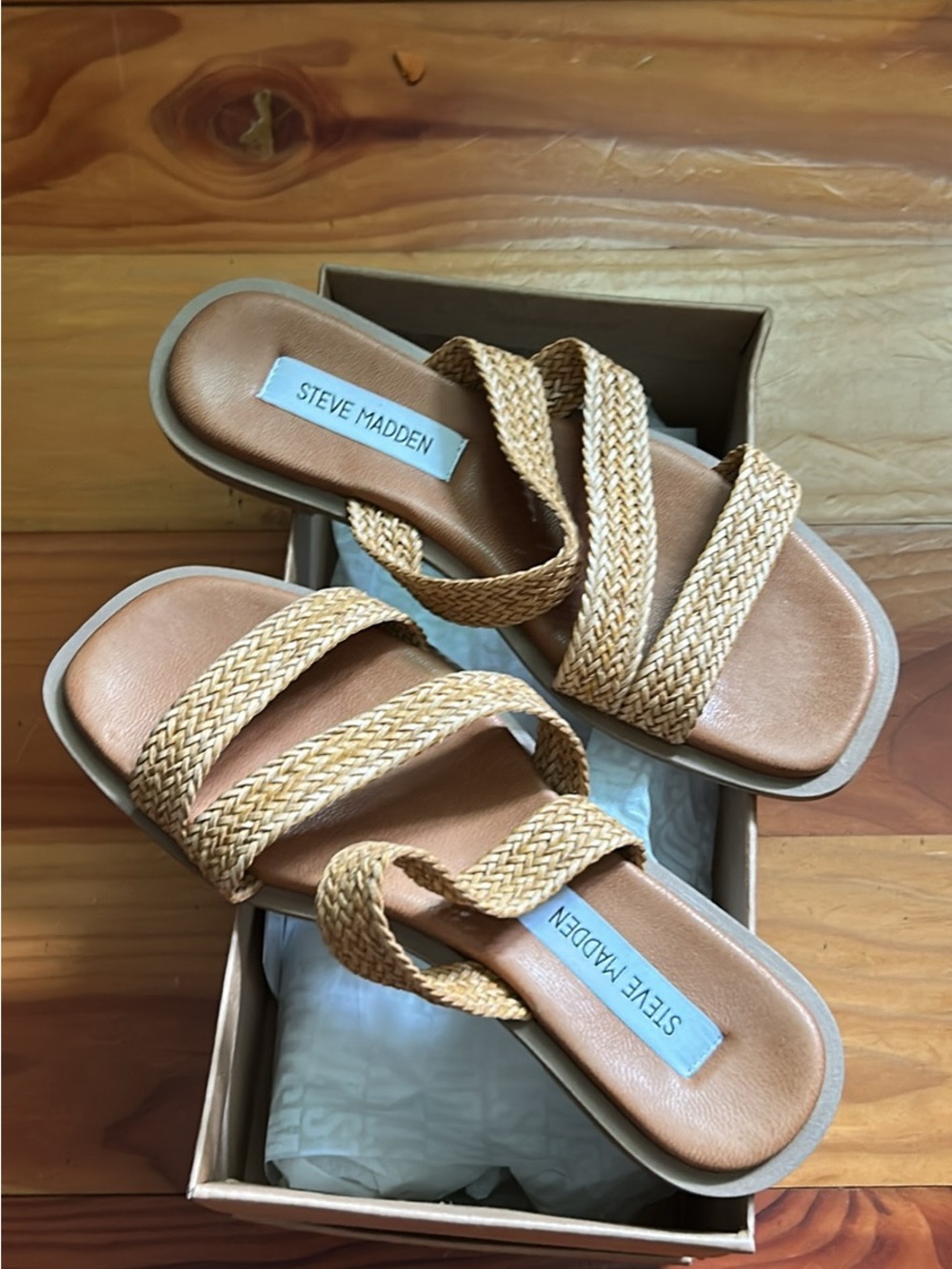 Steve Madden Women’s Braided Strap Slide Sandals — Tan